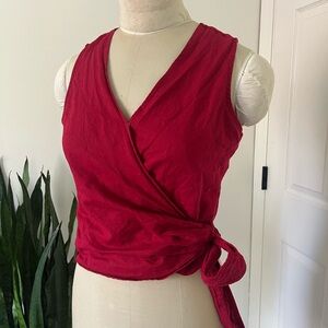 Banana Republic Linen Cotton Vibrant Red Sleeveless Wrap Blouse